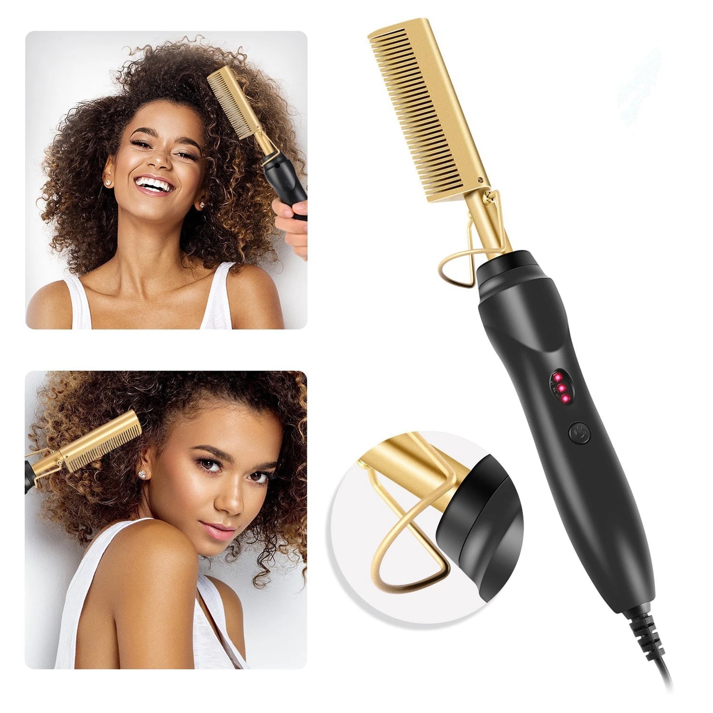 Electric Hot Comb Hair Straightening Brush